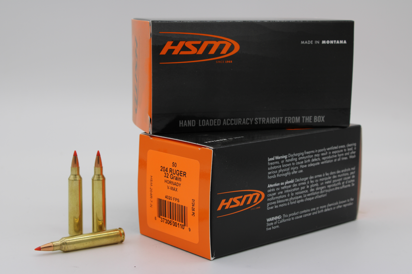 204 Ruger, 32gr V-max, 50 rnds/bx