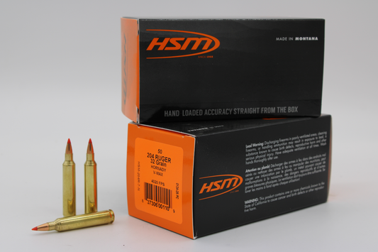 204 Ruger, 32gr V-max, 50 rnds/bx