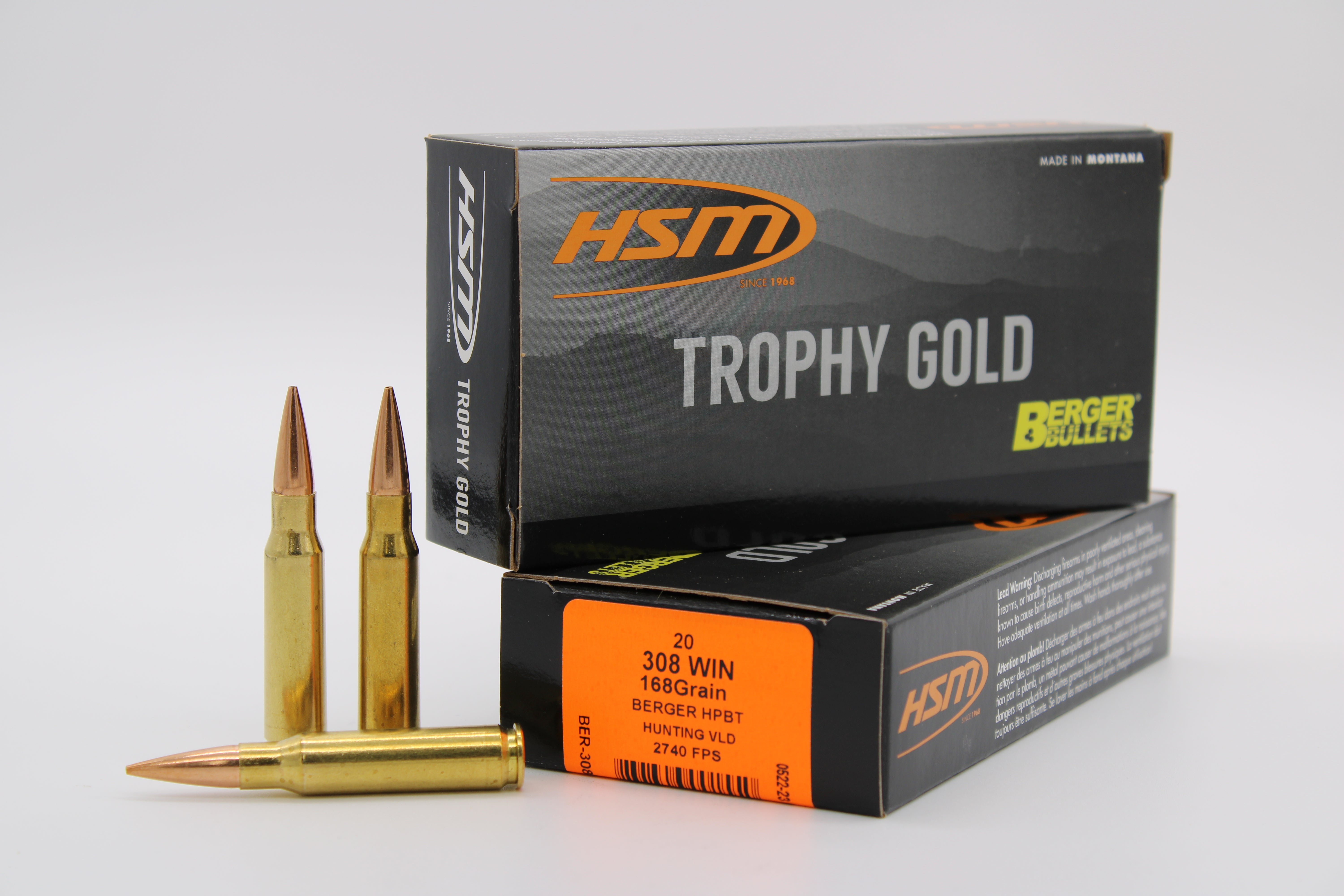 308 Winchester, 168gr, Berger VLD, 20 Rounds – HSM Ammunition