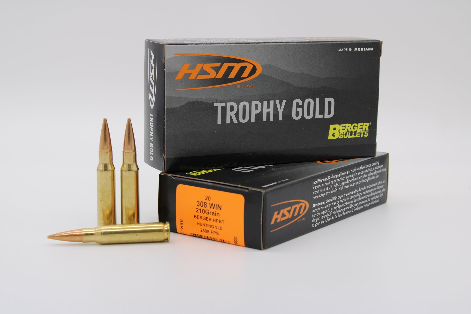 308 Winchester, 210gr, Berger VLD, 20 Rounds – HSM Ammunition